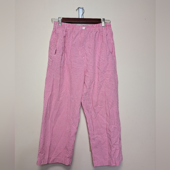 Karen Scott Pink Gingham Pants 10P Petite Pull-On Cotton Elastic Waist Summer Cr - Picture 5 of 8
